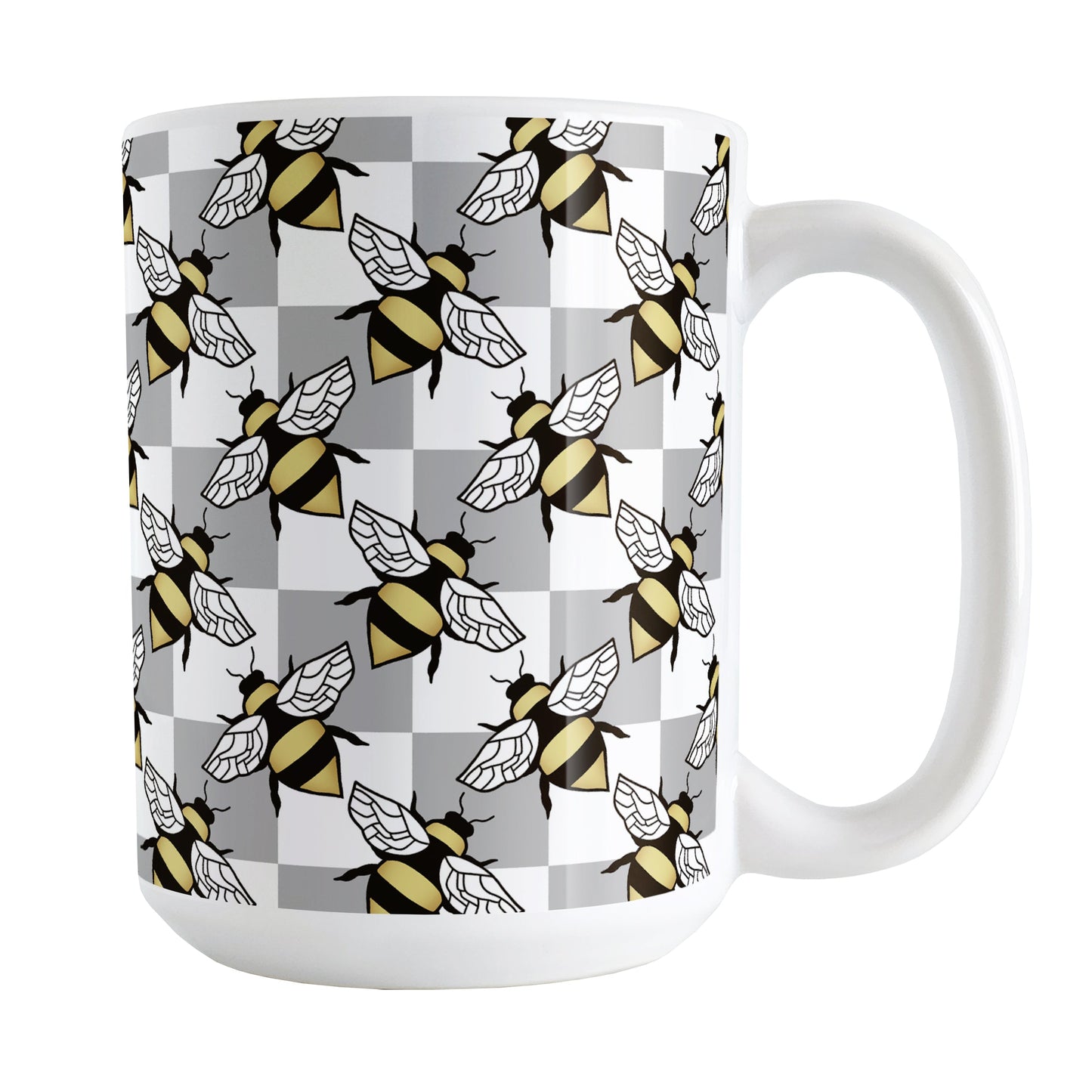 Gray Checkered Bee Mug (15oz) at Amy's Coffee Mugs