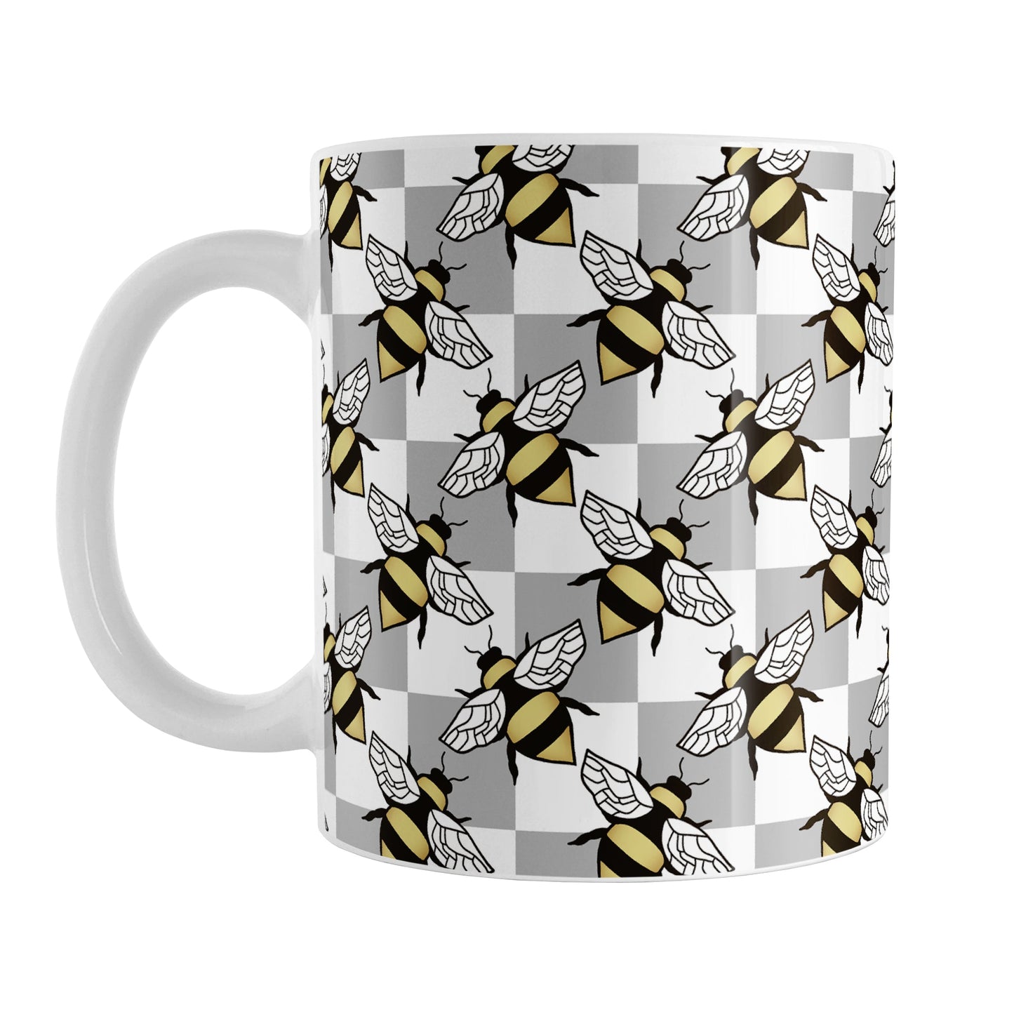 Gray Checkered Bee Mug (11oz) at Amy's Coffee Mugs