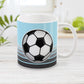 Gray Gradient Lined Blue Soccer Ball Mug at Amy's Coffee Mugs