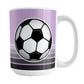 Gray Gradient Lined Purple Soccer Ball Mug (15oz) at Amy's Coffee Mugs