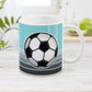 Gray Gradient Lined Teal Soccer Ball Mug at Amy's Coffee Mugs