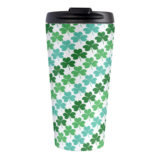 Green and Teal Clovers Travel Mug (15oz, stainless steel insulated) at Amy's Coffee Mugs