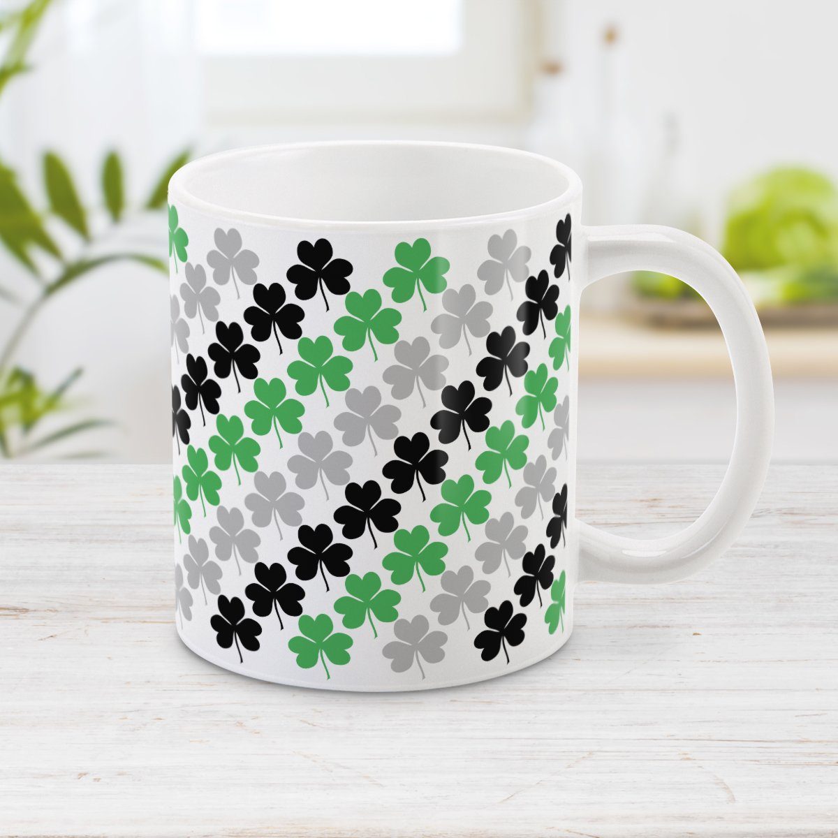 Green Black and Gray Clovers Mug at Amy's Coffee Mugs