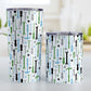 Green Blue Tools Pattern Tumbler Cup (20oz and 10oz, stainless steel insulated) at Amy's Coffee Mugs. Tumbler cups with a modern style pattern of tools in green, blue, black, and gray over white that wraps around the cups. Perfect for any handyman or contractor. Photo shows both sized cups next to each other.