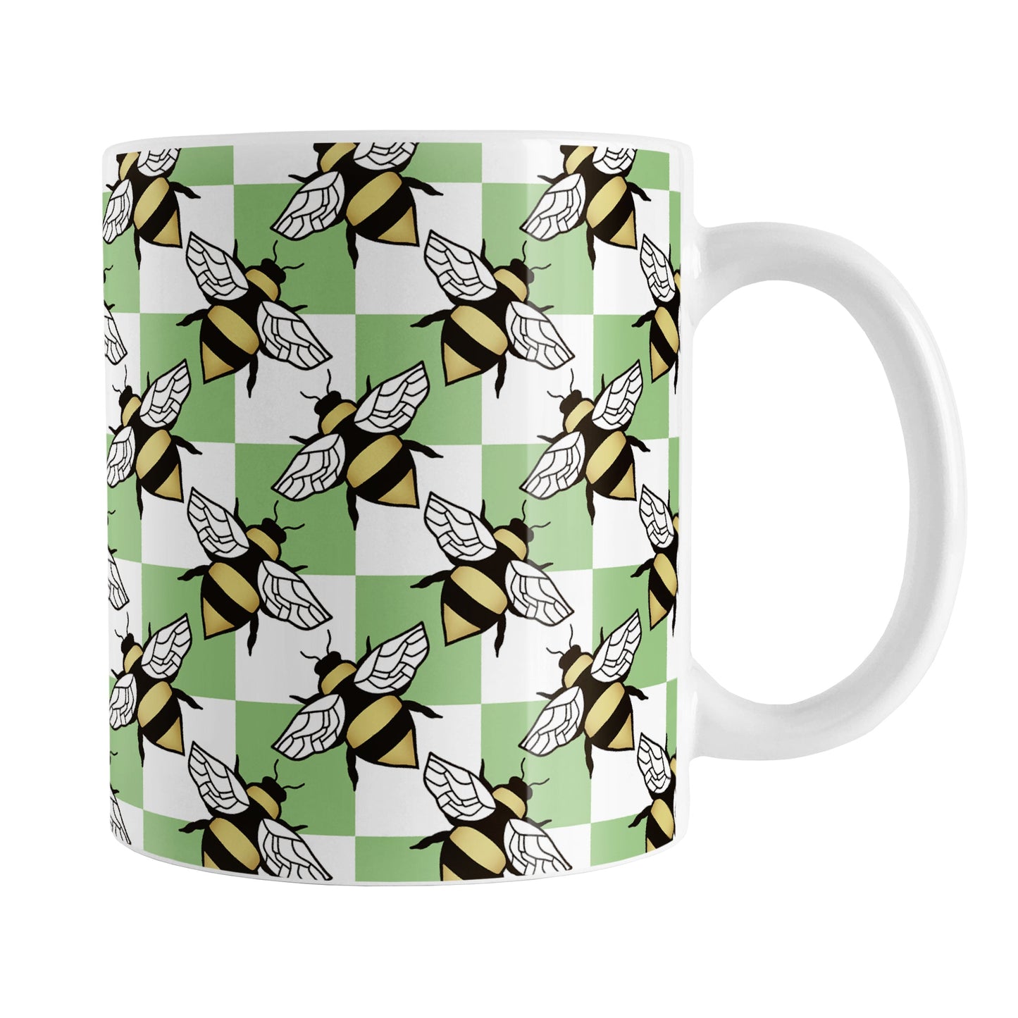 Green Checkered Bee Mug (11oz) at Amy's Coffee Mugs