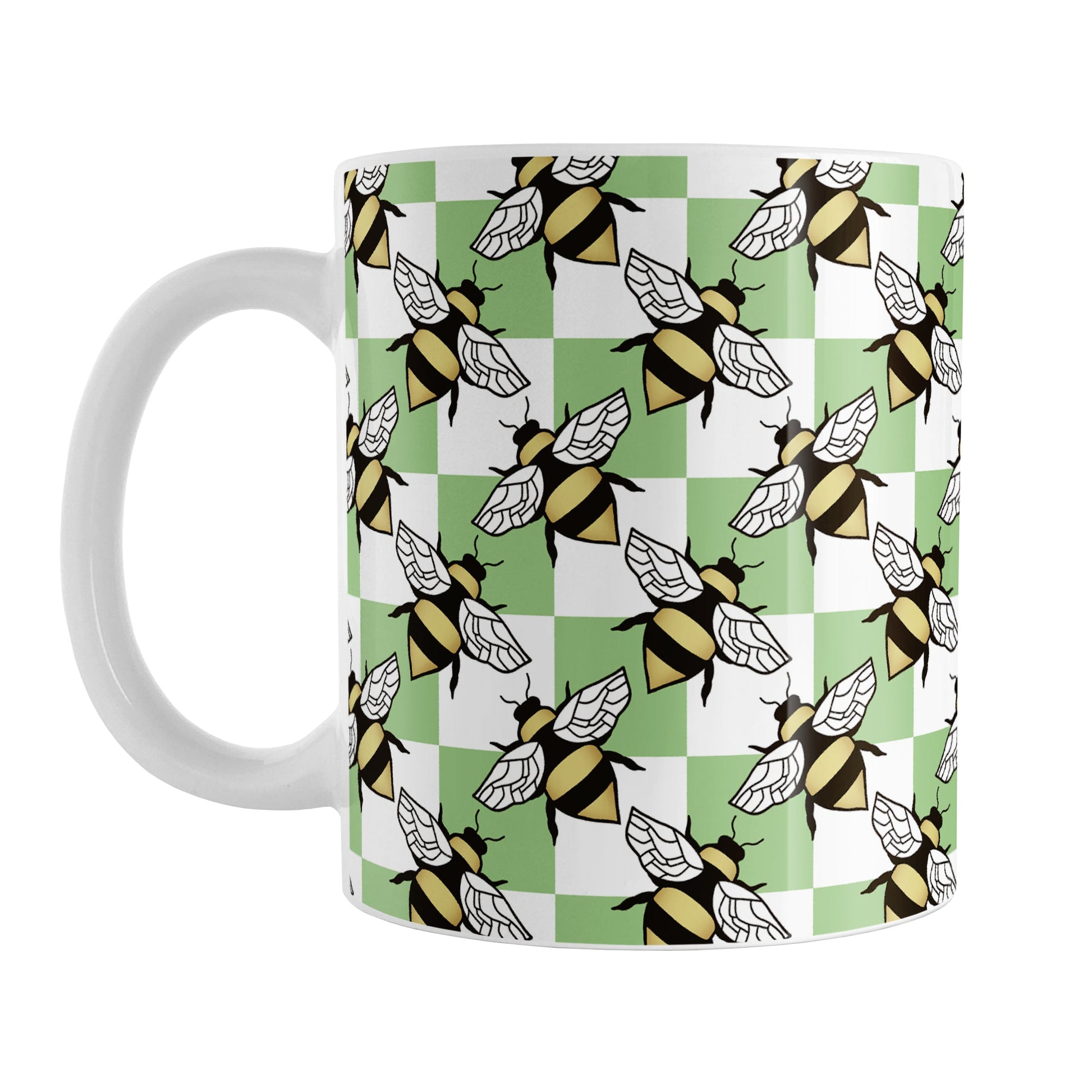 Green Checkered Bee Mug (11oz) at Amy's Coffee Mugs