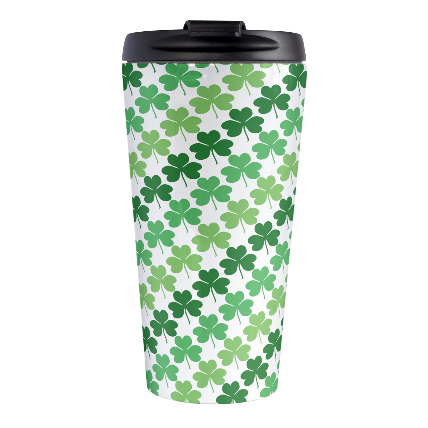 Green Clovers Travel Mug (15oz, stainless steel insulated) at Amy's Coffee Mugs