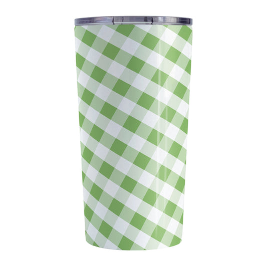 Green Gingham Tumbler Cup (20oz, stainless steel insulated) at Amy's Coffee Mugs