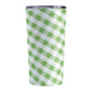 Green Gingham Tumbler Cup (20oz, stainless steel insulated) at Amy's Coffee Mugs. A tumbler cup designed with a slanted green and white gingham pattern that wraps around the cup.