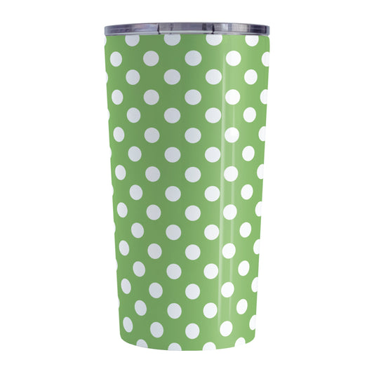 Green Polka Dot Tumbler Cup (20oz, stainless steel insulated) at Amy's Coffee Mugs