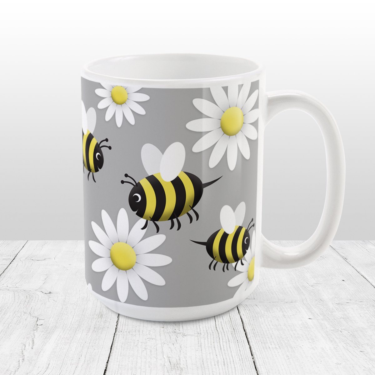 Happy Bee and Daisy Pattern Mug at Amy's Coffee Mugs