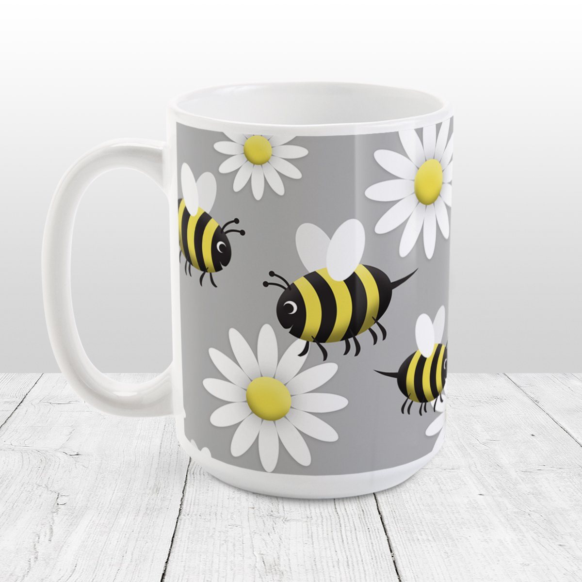 Happy Bee and Daisy Pattern Mug at Amy's Coffee Mugs