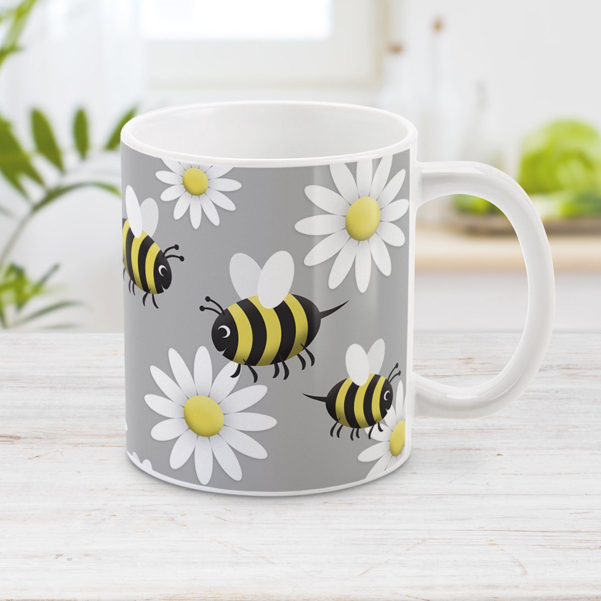 Happy Bee and Daisy Pattern Mug at Amy's Coffee Mugs