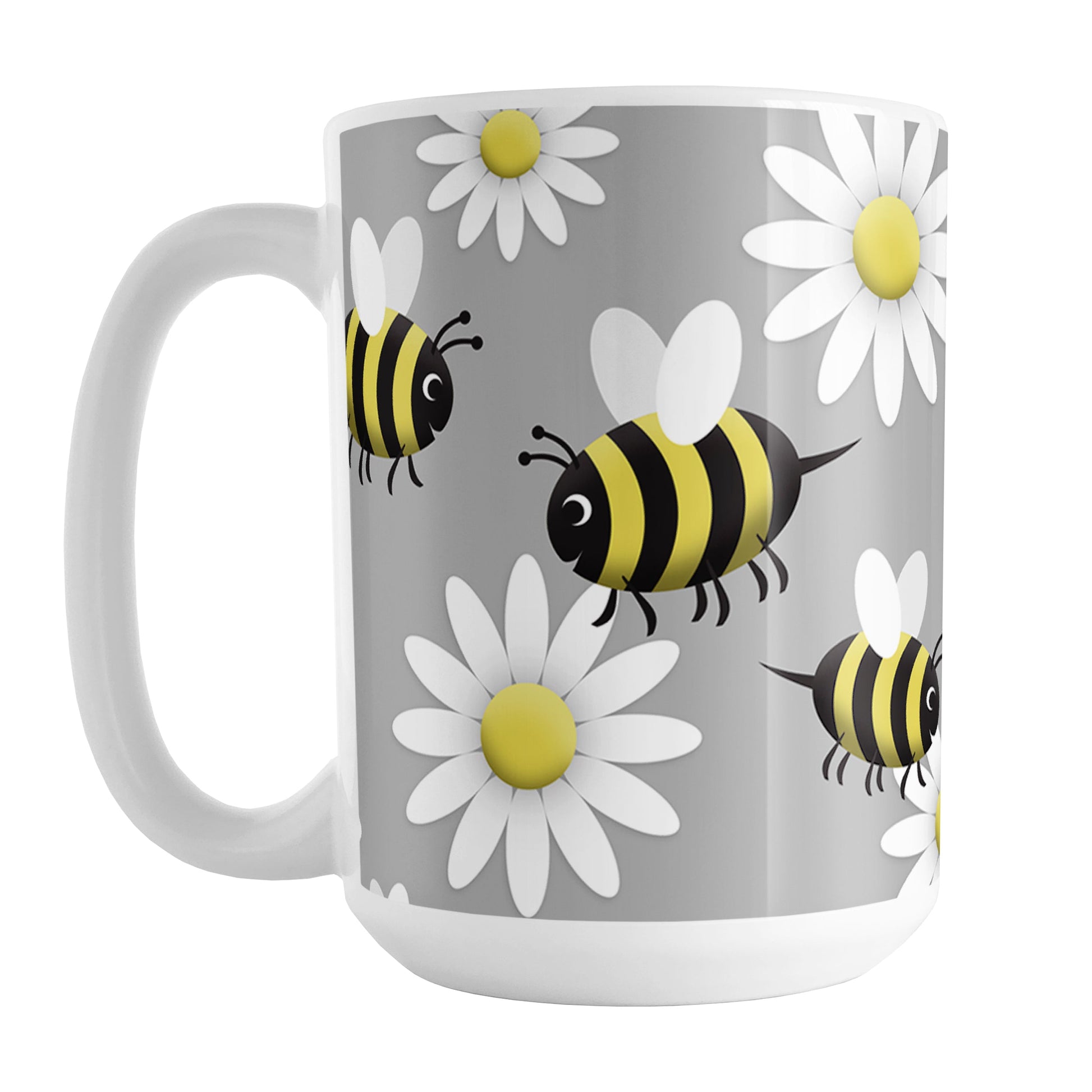 Happy Bee and Daisy Pattern Mug (15oz) at Amy's Coffee Mugs