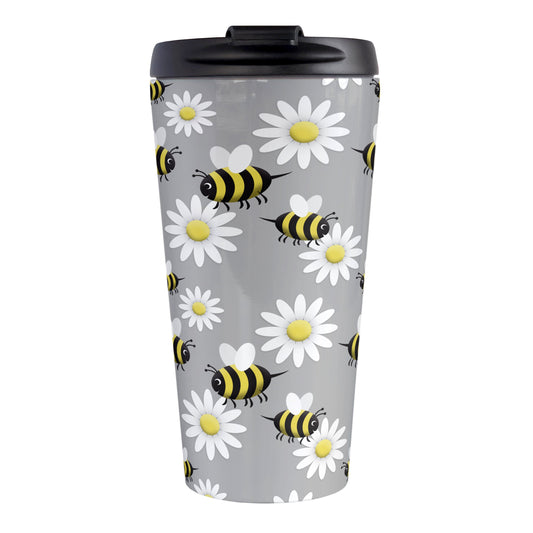 Happy Bee and Daisy Pattern Travel Mug (15oz, stainless steel insulated) at Amy's Coffee Mug