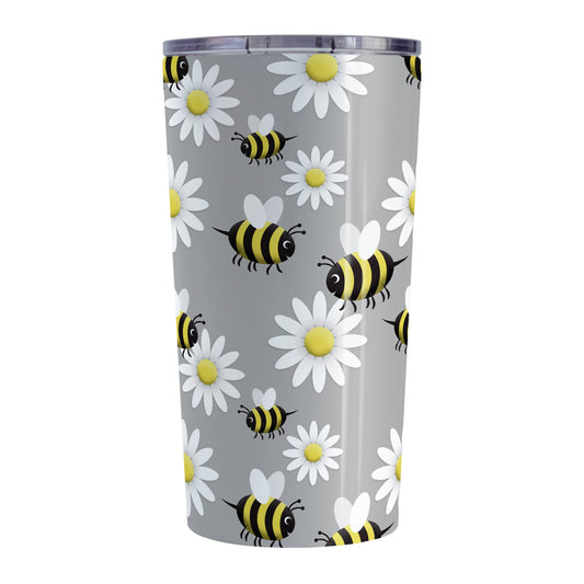 Happy Bee and Daisy Pattern Tumbler Cup (20oz, stainless steel insulated) at Amy's Coffee Mugs