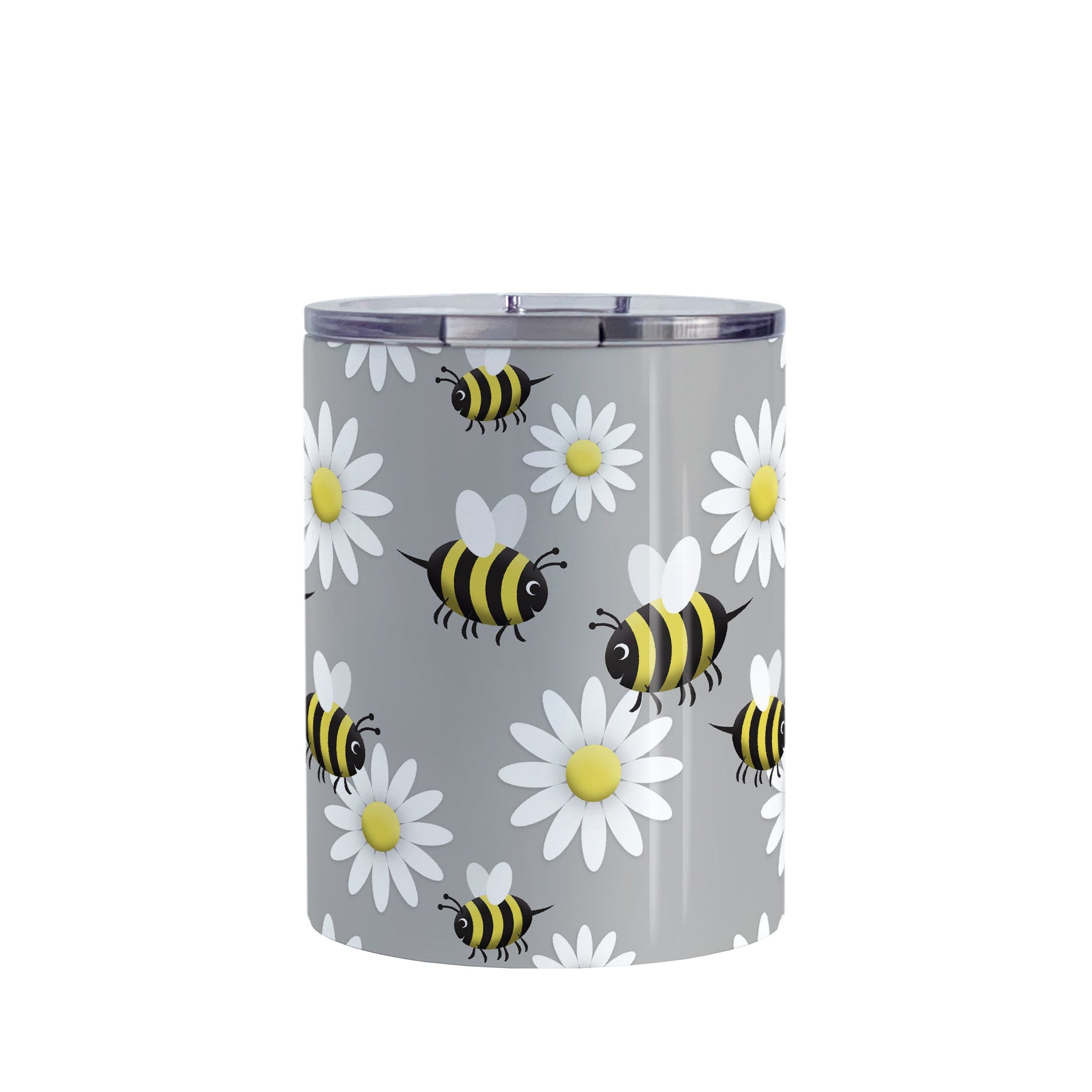 Happy Bee and Daisy Pattern Tumbler Cup (10oz, stainless steel insulated) at Amy's Coffee Mugs