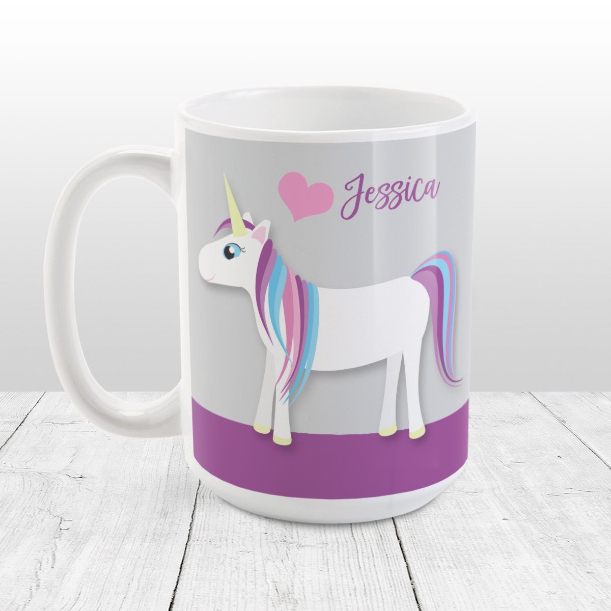 Happy Pink Heart Purple - Personalized Unicorn Mug at Amy's Coffee Mugs