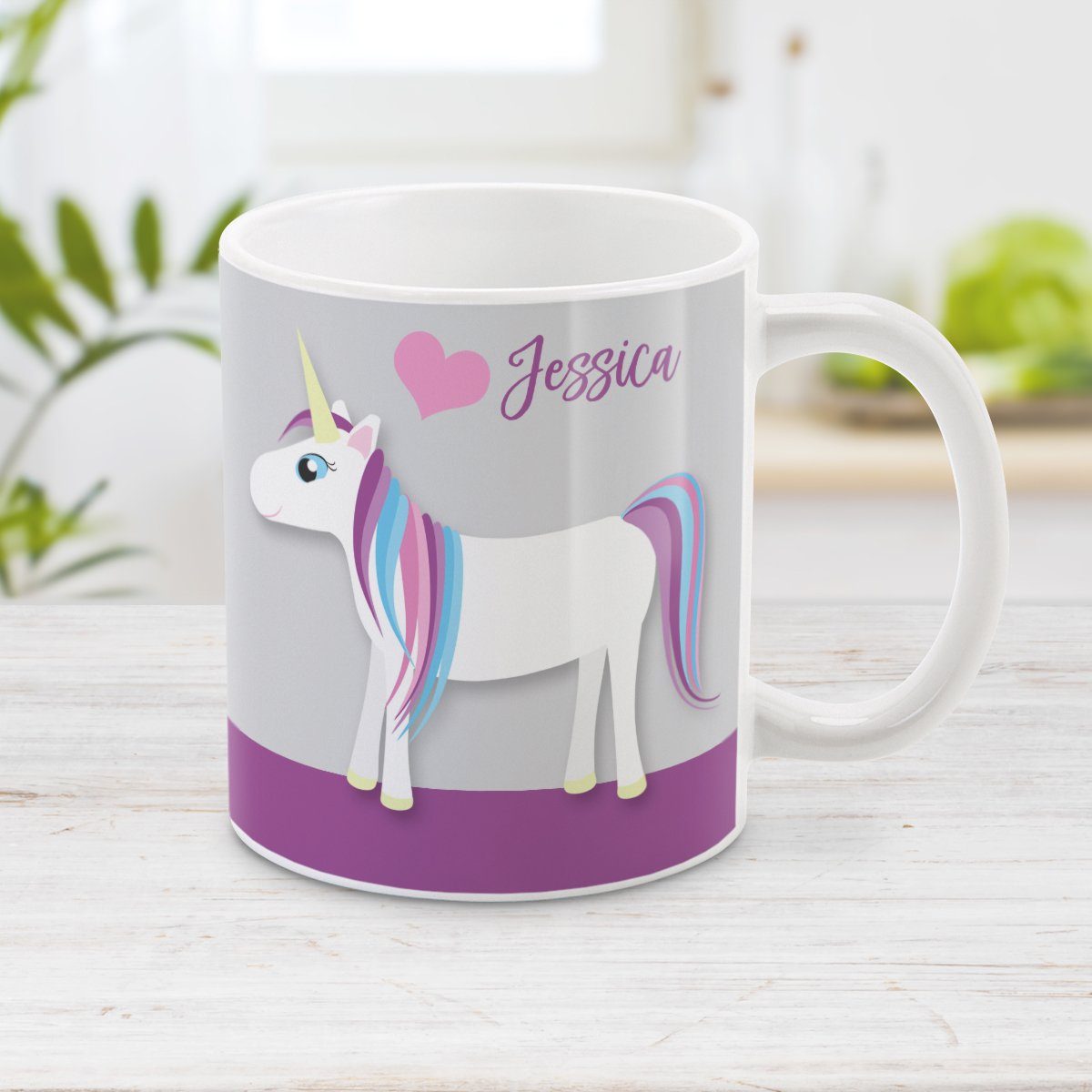 Happy Pink Heart Purple - Personalized Unicorn Mug at Amy's Coffee Mugs