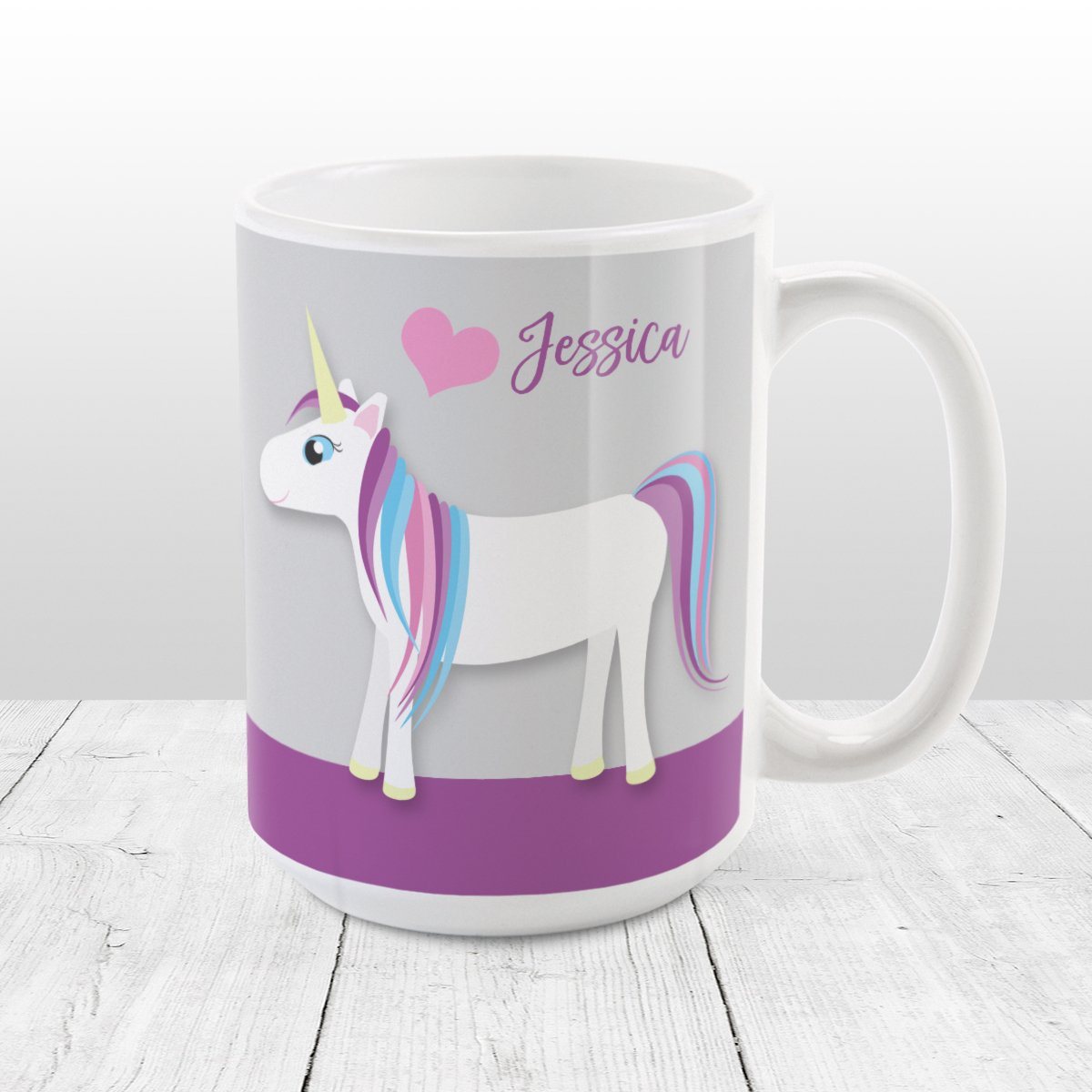 Happy Pink Heart Purple - Personalized Unicorn Mug at Amy's Coffee Mugs