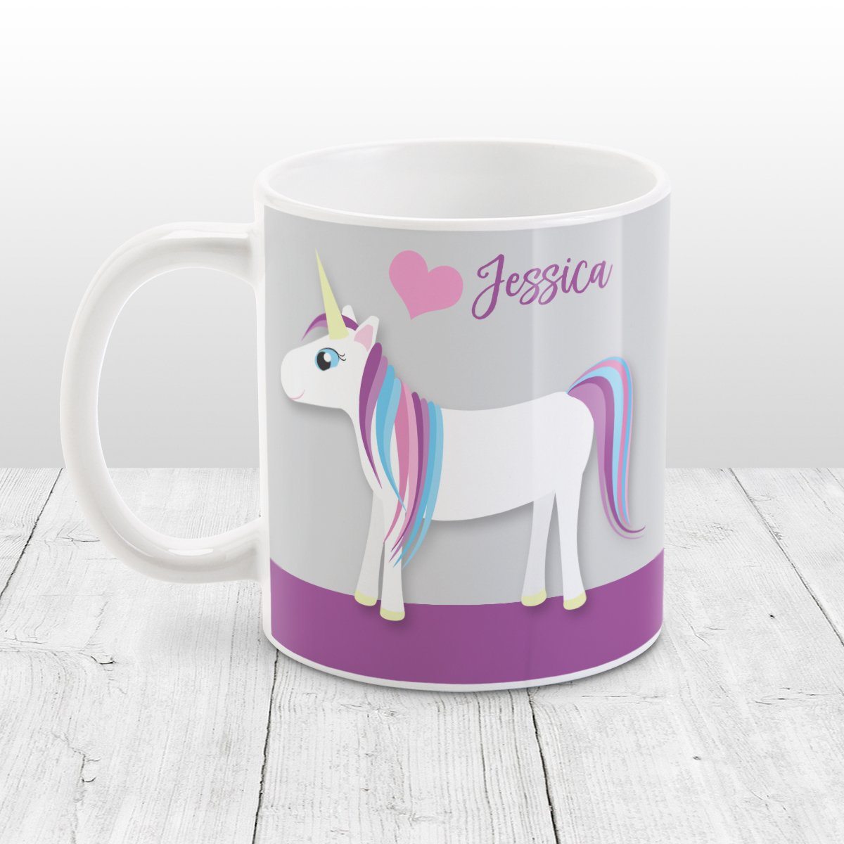 Happy Pink Heart Purple - Personalized Unicorn Mug at Amy's Coffee Mugs
