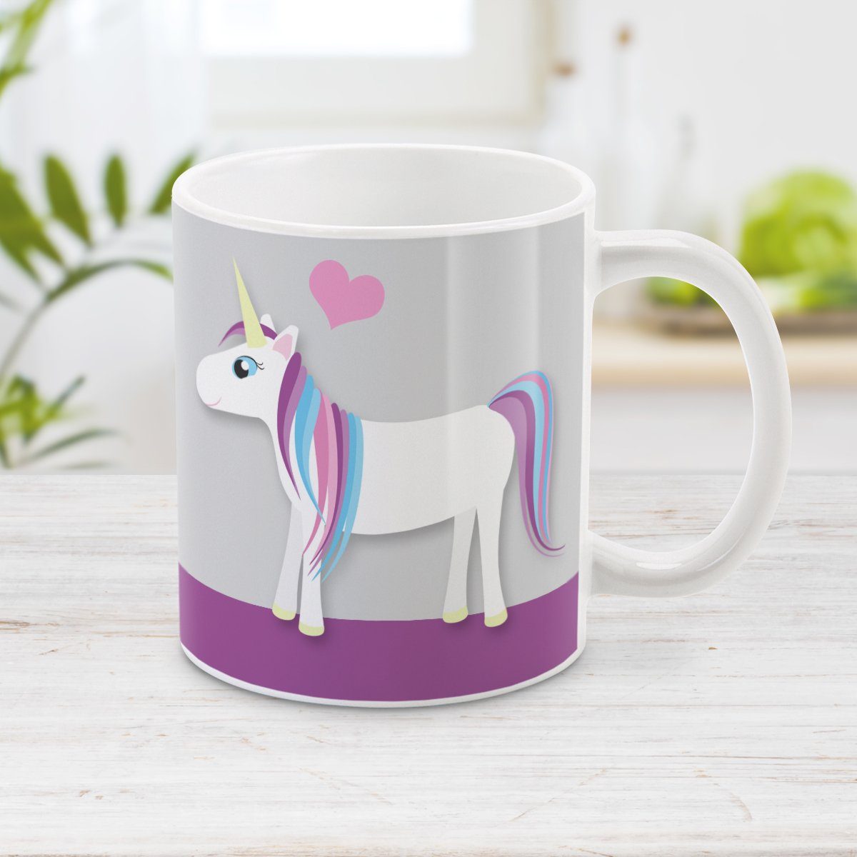 Happy Pink Heart Purple Unicorn Mug at Amy's Coffee Mugs