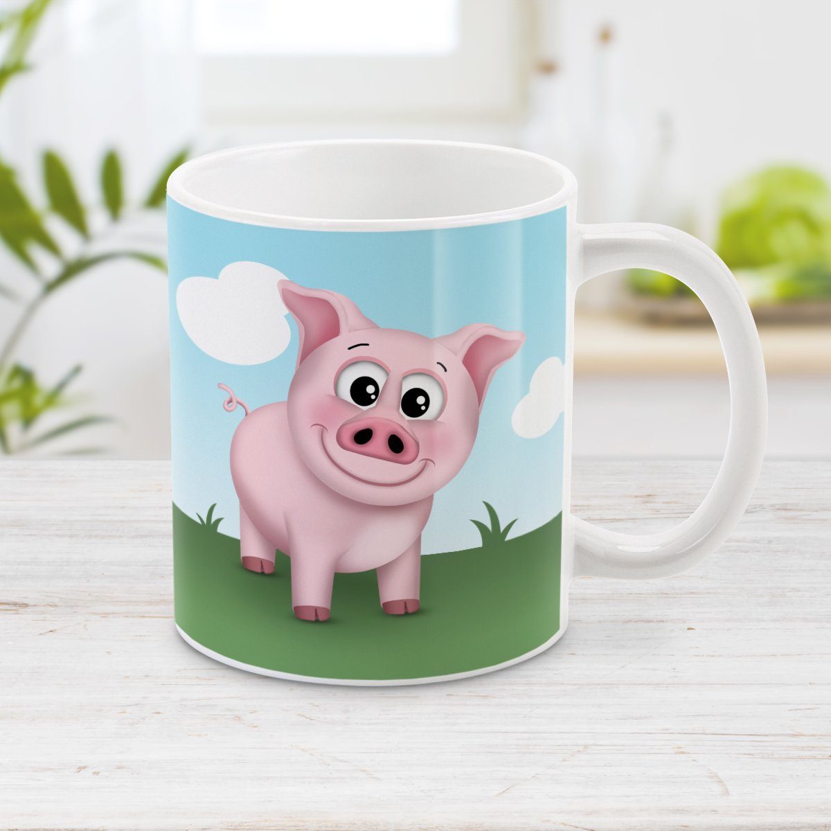 Happy Pink Pig on the Farm - Pig Mug at Amy's Coffee Mugs