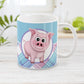 Happy Pink Pig with Pink Blue Purple Plaid Pattern - Cute Pig Mug at Amy's Coffee Mugs