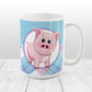 Happy Pink Pig with Pink Blue Purple Plaid Pattern - Cute Pig Mug at Amy's Coffee Mugs