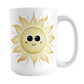 Happy Sun Mug (15oz) at Amy's Coffee Mugs. A ceramic coffee mug designed with a cute and happy yellow smiling sun on both sides of the mug. 