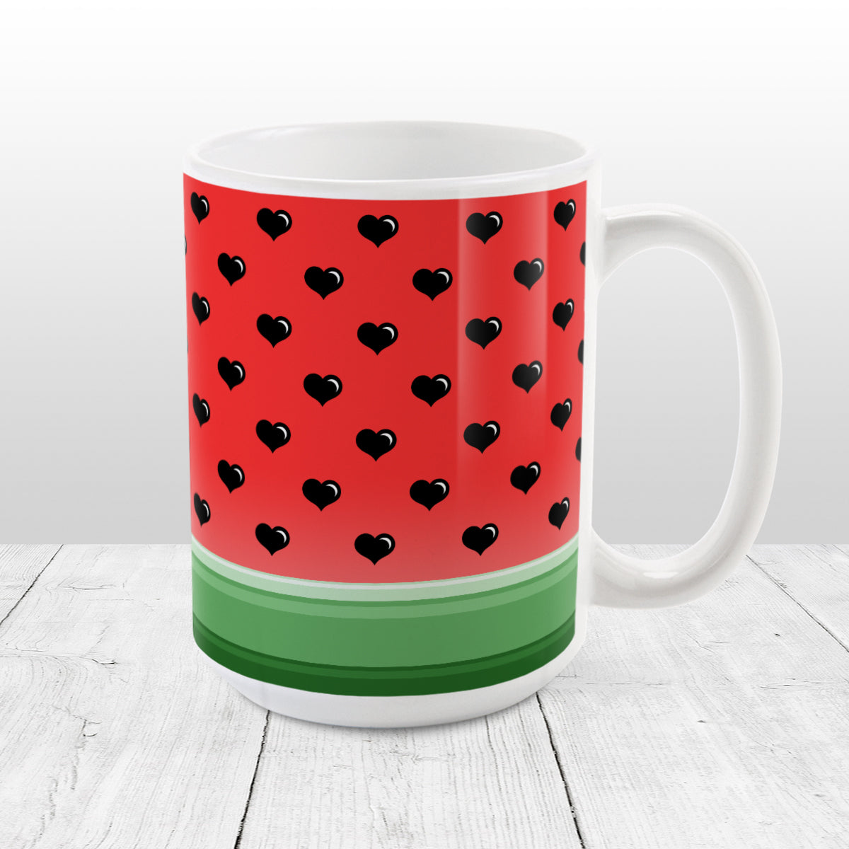 Hearts Pattern Watermelon Mug (15oz ceramic mug) at Amy's Coffee Mugs