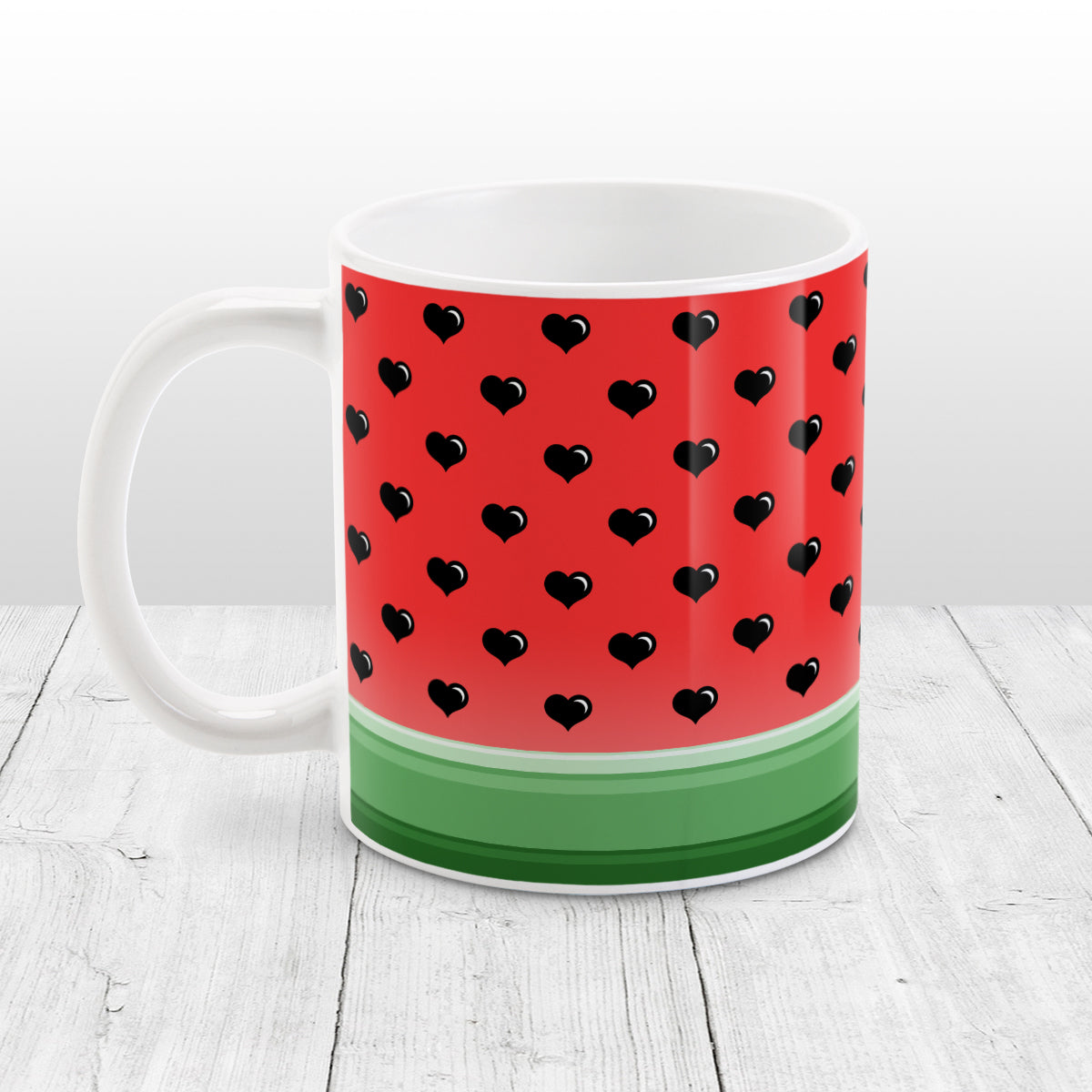 Hearts Pattern Watermelon Mug (11oz ceramic mug) at Amy's Coffee Mugs