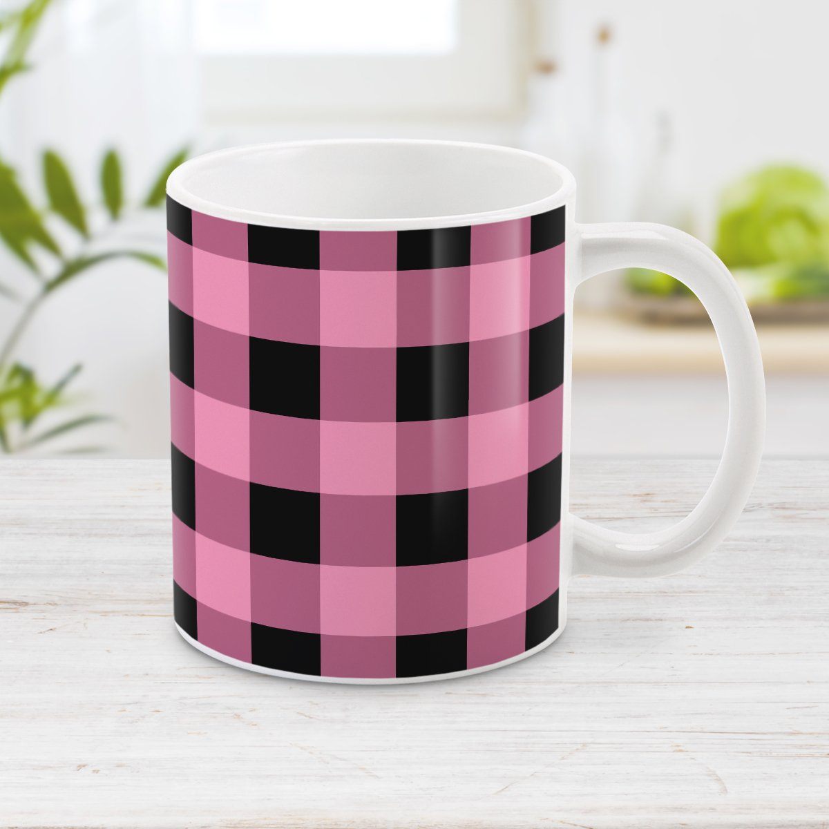 Light Pink and Black Buffalo Plaid Mug at Amy's Coffee Mugs