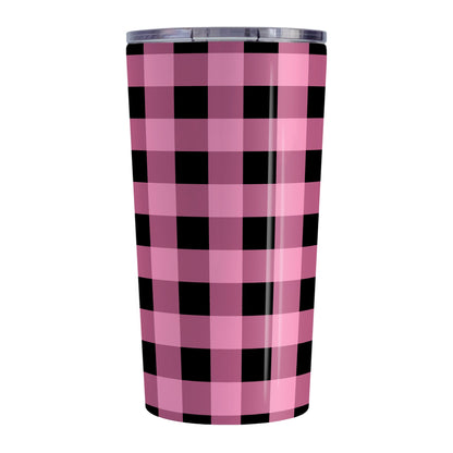 Light Pink and Black Buffalo Plaid Tumbler Cup (20oz, stainless steel insulated) at Amy's Coffee Mugs