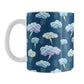 My Thunderstorm Mug (11oz) at Amy's Coffee Mugs. A ceramic coffee mug designed with an adorable thunderstorm pattern with cute illustrated storm clouds with a plaid-like pattern, lightning bolts, and rain over a dark blue background.