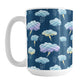 My Thunderstorm Mug (15oz) at Amy's Coffee Mugs. A ceramic coffee mug designed with an adorable thunderstorm pattern with cute illustrated storm clouds with a plaid-like pattern, lightning bolts, and rain over a dark blue background.