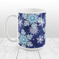 Navy Blue Aqua Snowflake Pattern Winter Mug at Amy's Coffee Mugs