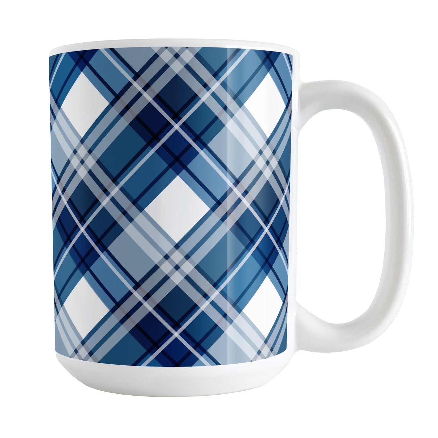 Navy Blue Plaid Mug (15oz) at Amy's Coffee Mugs