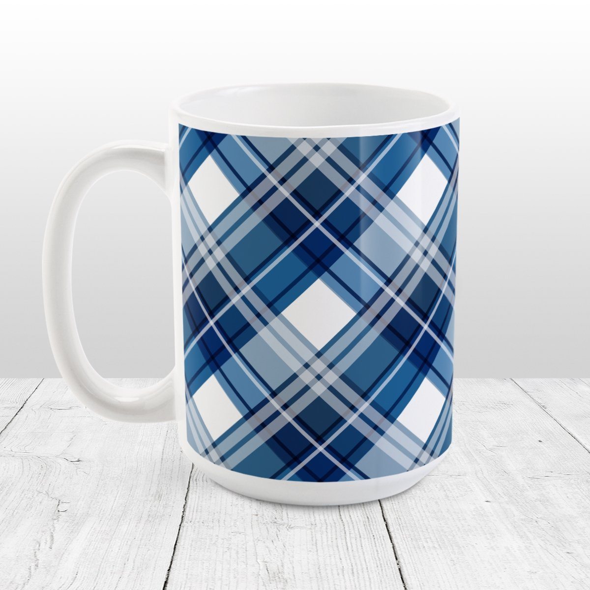 Navy Blue Plaid Mug at Amy's Coffee Mugs