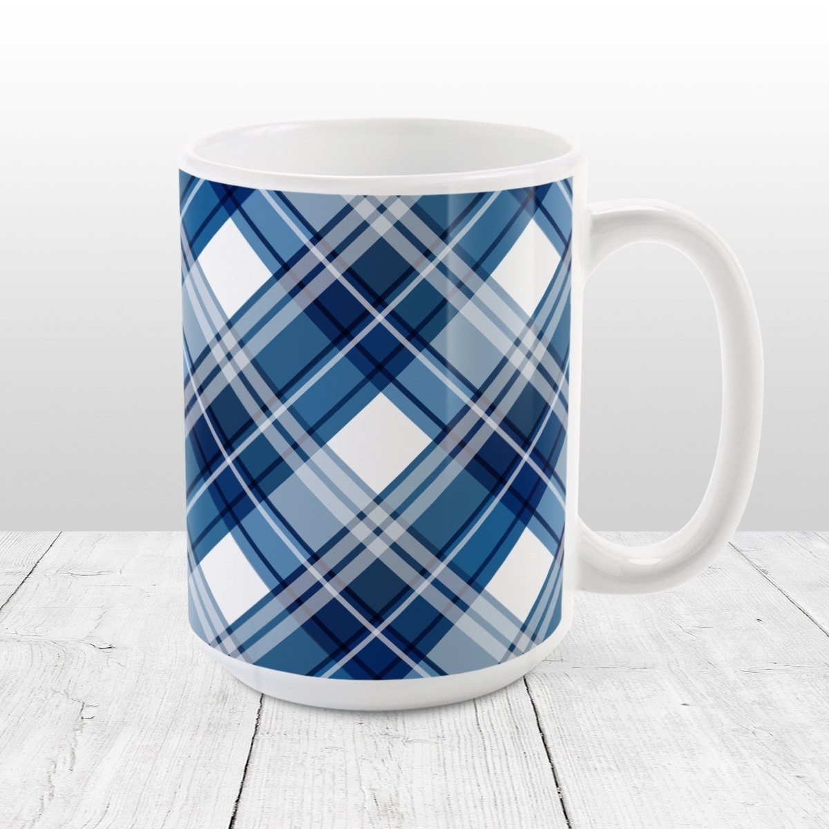 Navy Blue Plaid Mug at Amy's Coffee Mugs