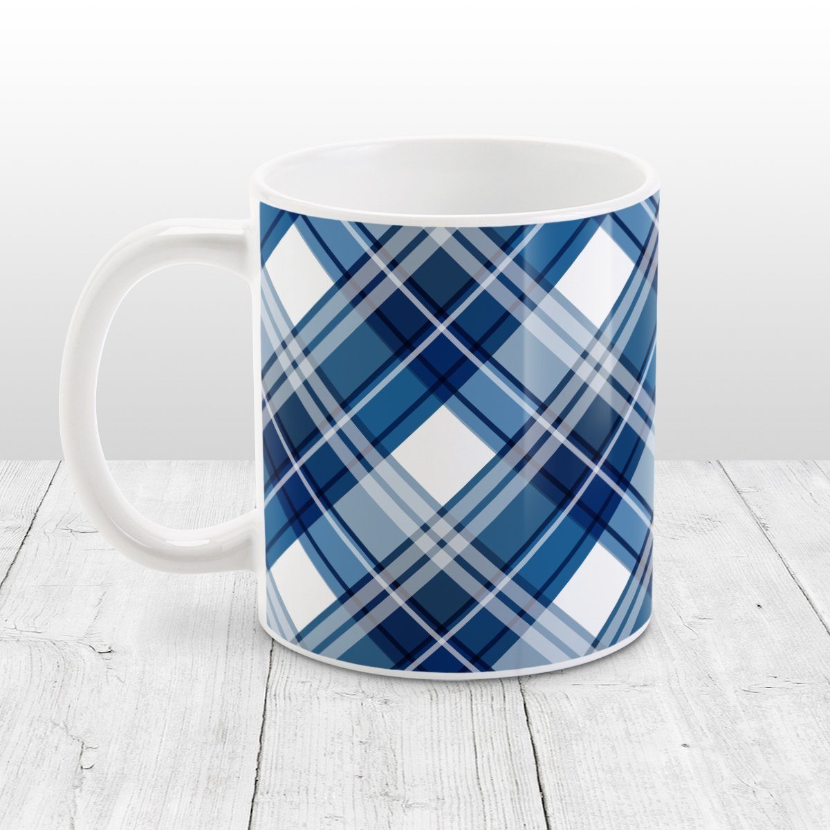 Navy Blue Plaid Mug at Amy's Coffee Mugs