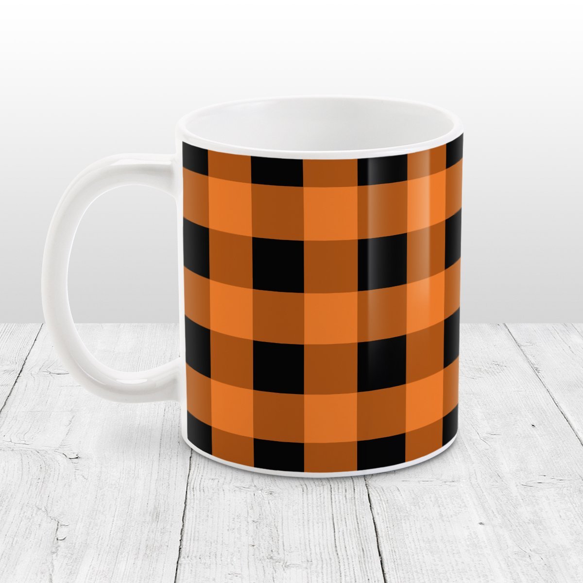 Orange and Black Buffalo Plaid Mug at Amy's Coffee Mugs