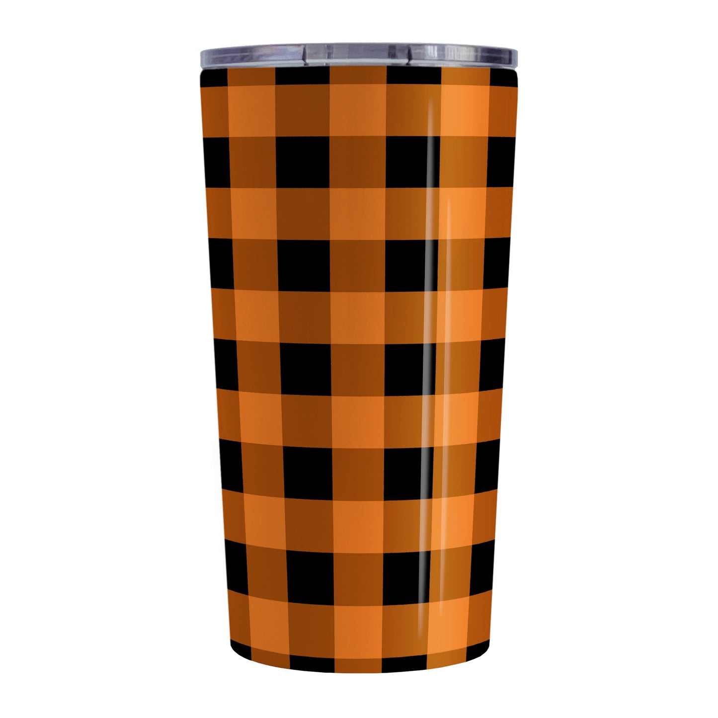 Orange and Black Buffalo Plaid Tumbler Cup (20oz, stainless steel insulated) at Amy's Coffee Mugs