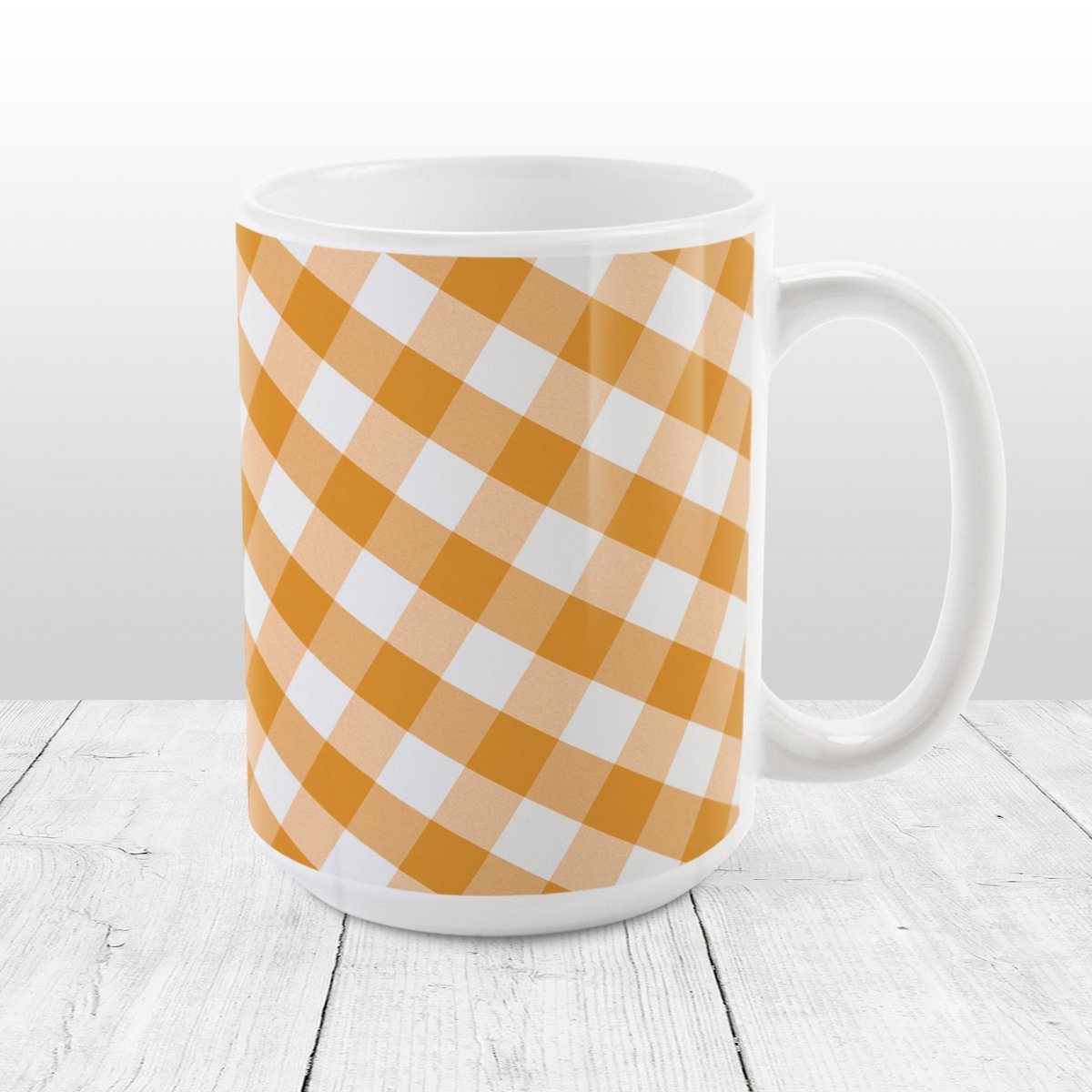 Orange Gingham Mug at Amy's Coffee Mugs