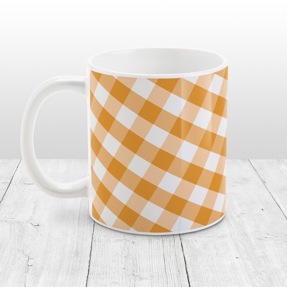 Orange Gingham Mug at Amy's Coffee Mugs