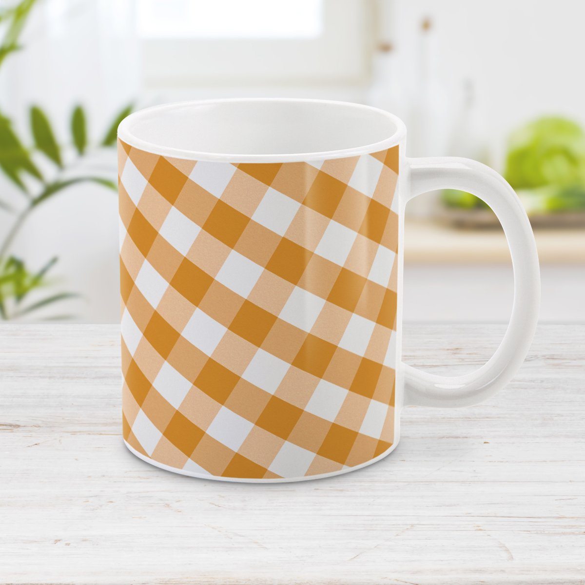 Orange Gingham Mug at Amy's Coffee Mugs