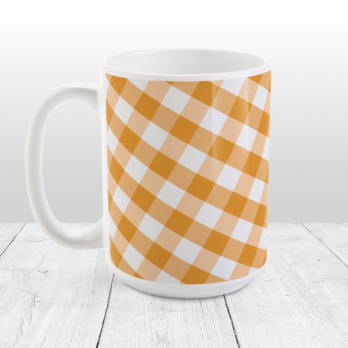 Orange Gingham Mug at Amy's Coffee Mugs