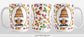 Orange Gnome Fall Leaves Mug (15oz) at Amy's Coffee Mugs. A ceramic coffee mug designed with an adorable orange hat gnome holding an orange pumpkin in a white oval over a pattern of leaves in different fall colors that wrap around the mug to the handle. Photo shows 3 views of the mug to display the entire printed design on the mug.