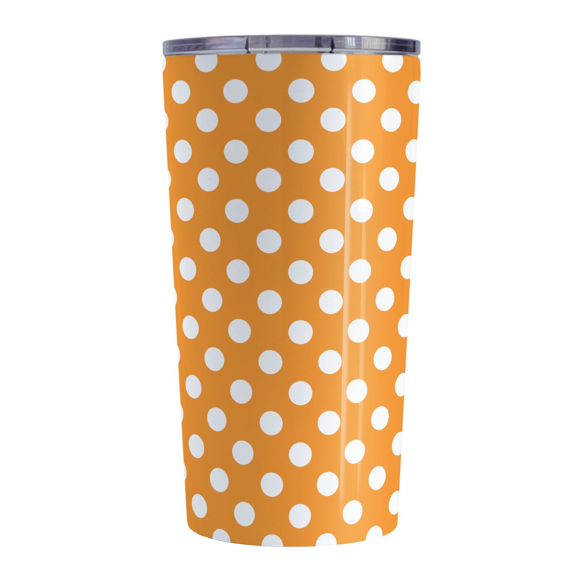 Orange Polka Dot Tumbler Cup (20oz, stainless steel insulated) at Amy's Coffee Mugs