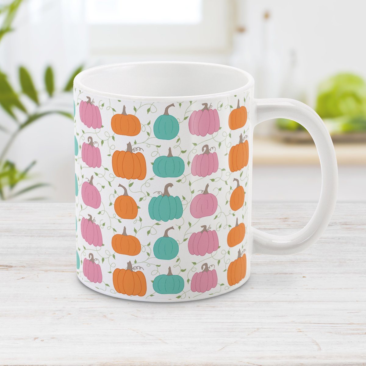 Orange Teal Pink Pumpkin Pattern Mug at Amy's Coffee Mugs